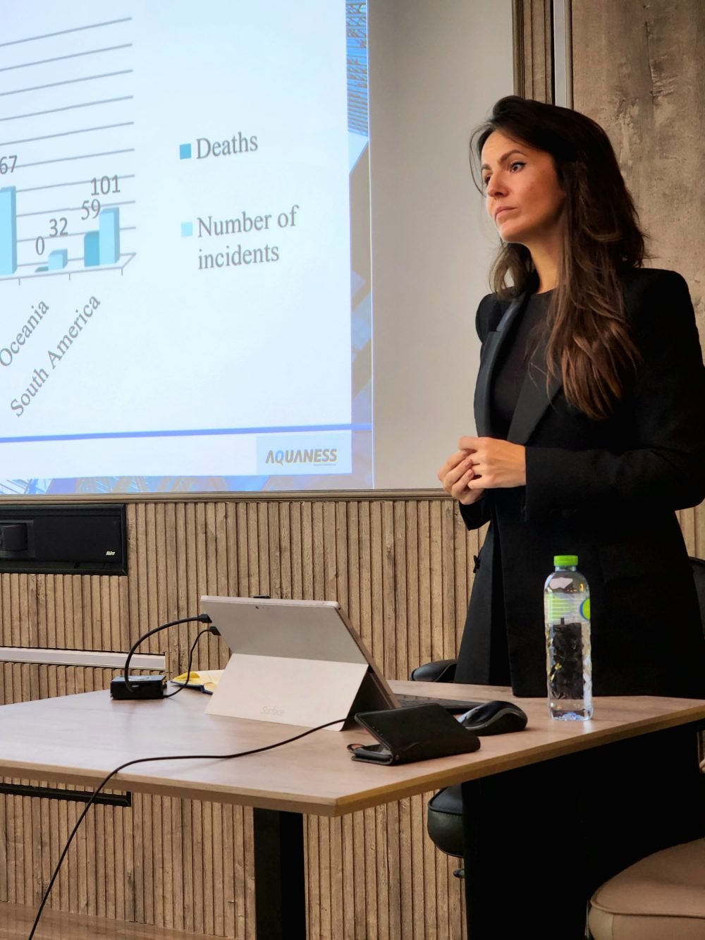 A colleague presenting incident statistics by region during an HSE session