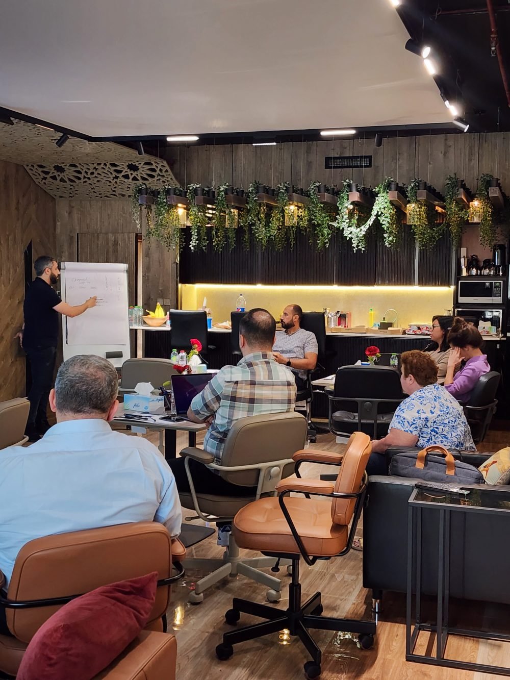 A sales training session, the screen reading Dealing with Objections